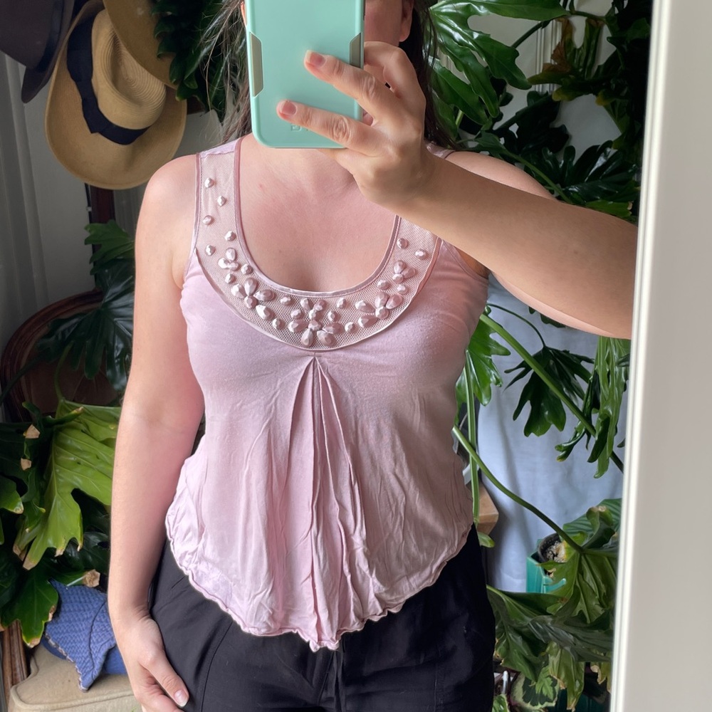 Forever 21 Pink Embellished Pleated Tank Top